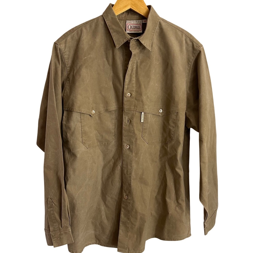 Outback Trading Company Mens Brown Waxed Cape Back Button Down Shirt M Rugged